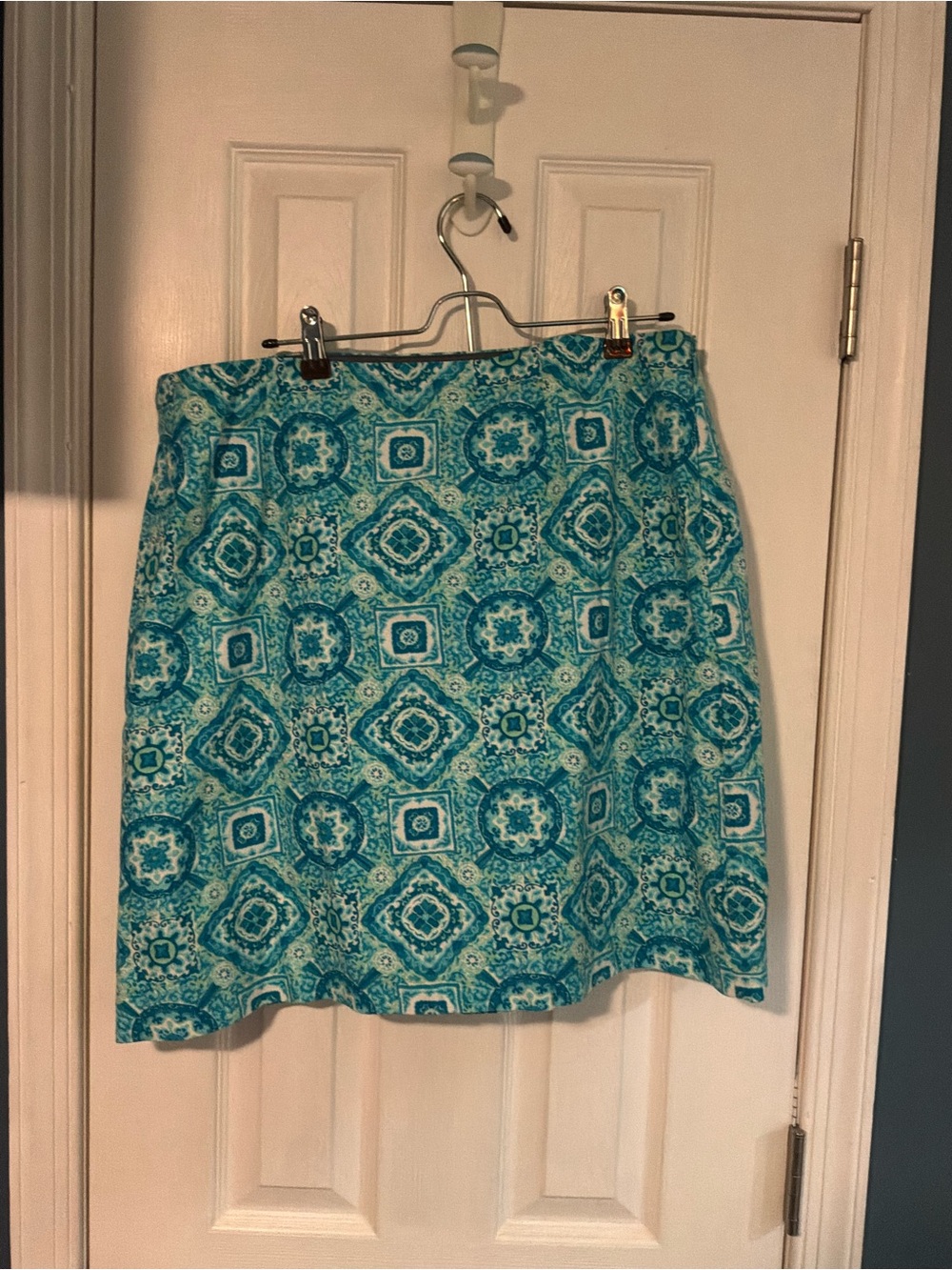 Talbots Turquoise and Aqua Geometric A-Line Skirt